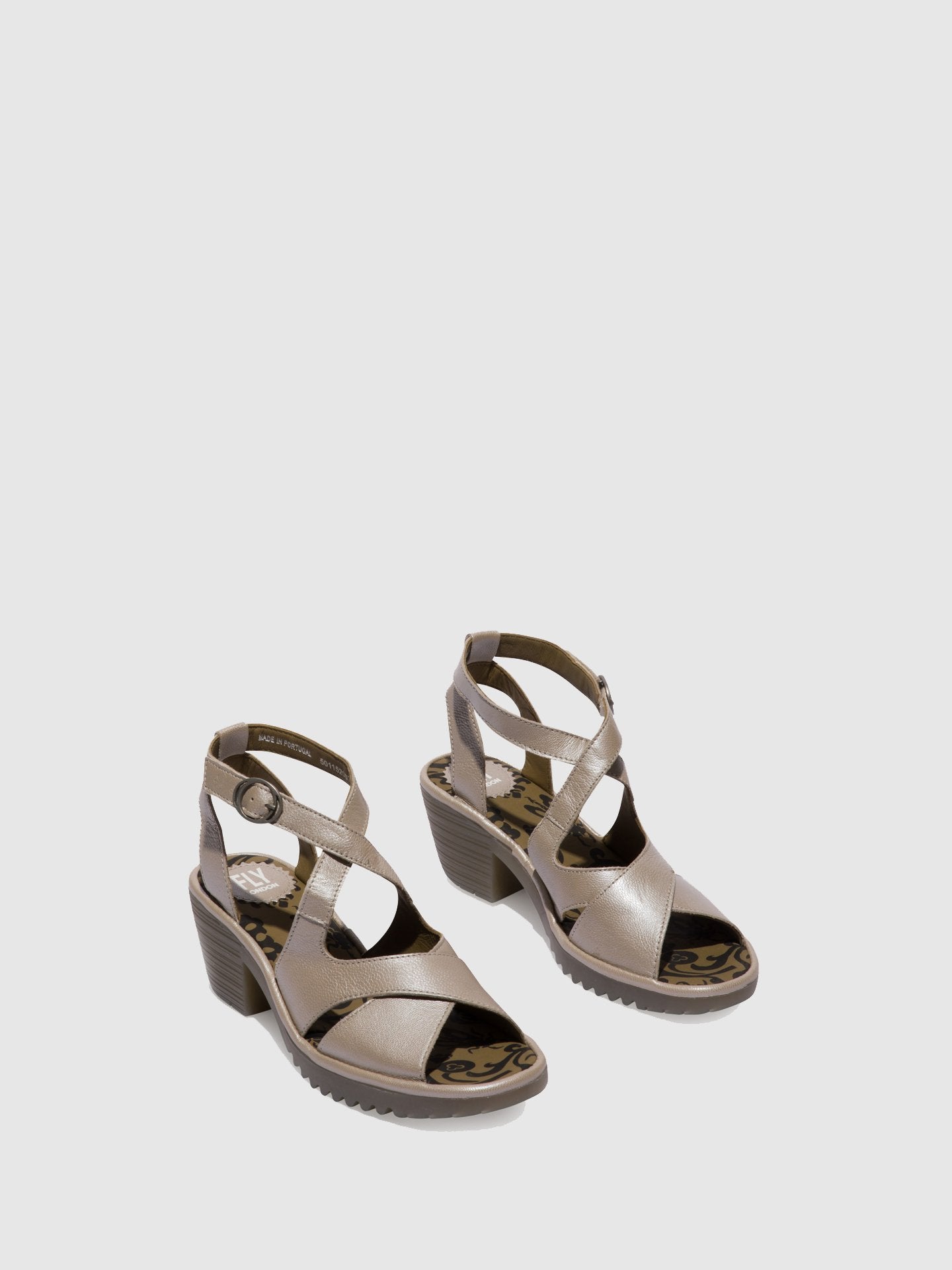Fly London Silver Ankle Strap Sandals